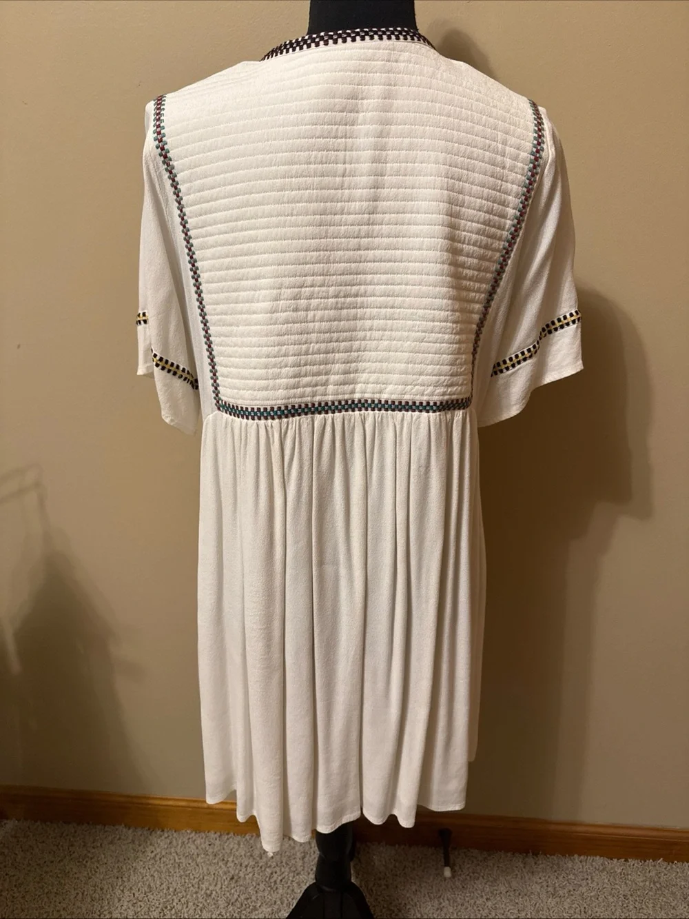 ba&sh White V-Neck Midi Dress with Navy and Gold Trim - Picture 4 of 7